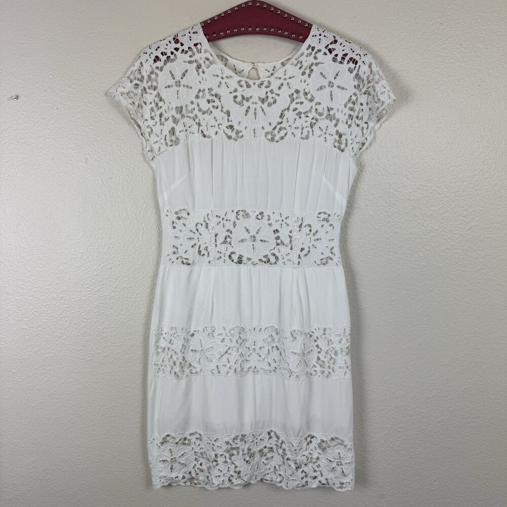 Uluwatu Handmade Balinese Lace Mini Sheath Dress Festival Floral White Small